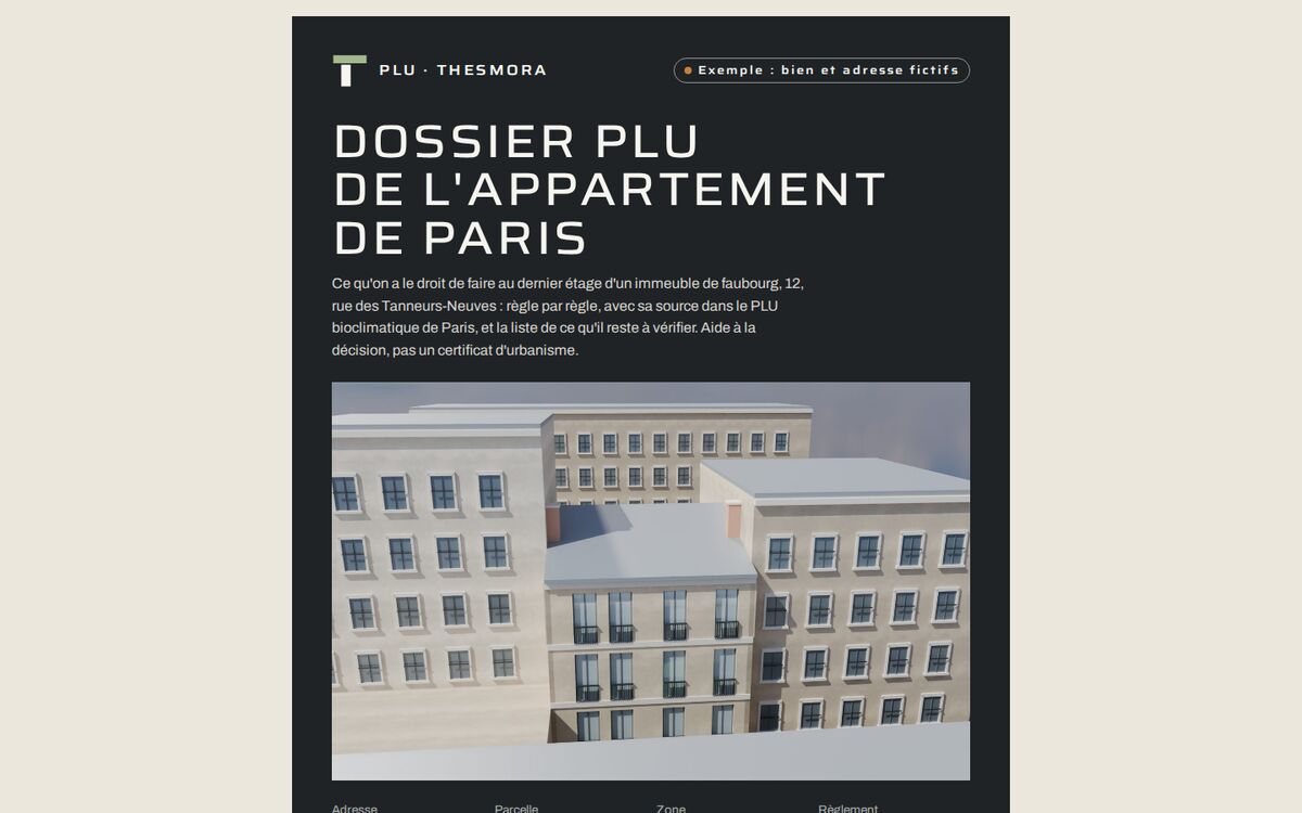 La première page du dossier PLU de l'appartement de Paris.